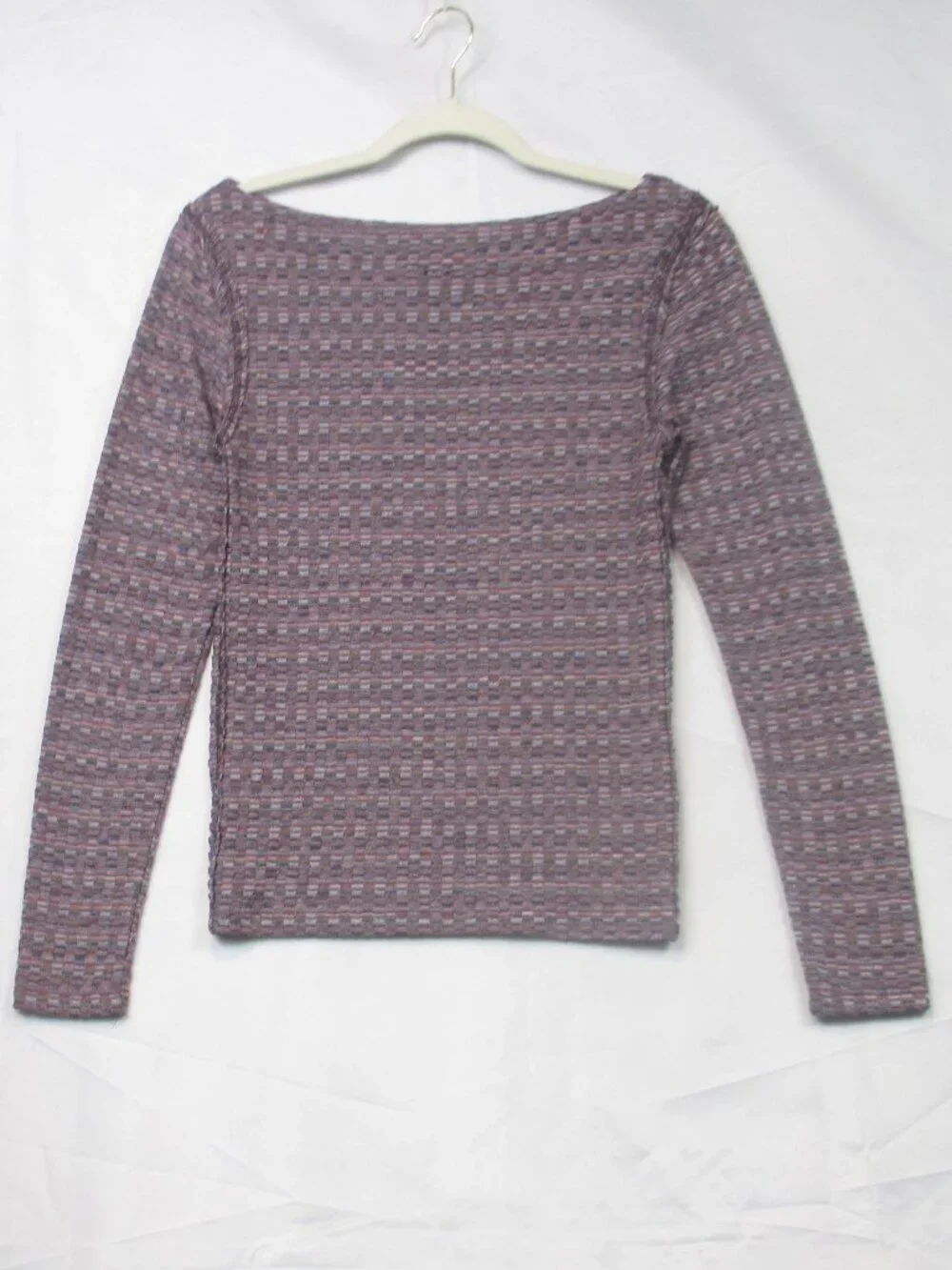 Free People Shirt Women Size S Purple Boat Neck Slim Fit Boho Textured Top